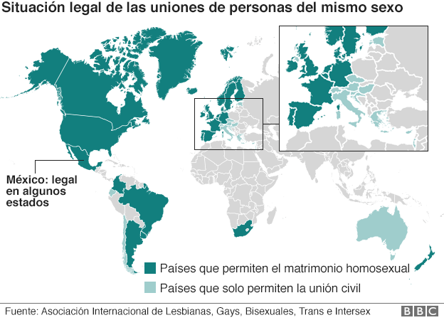 El mapa que muestra de los 23 países que han legalizado el matrimonio gay en el mundo