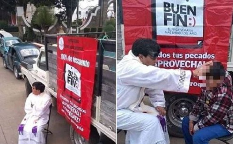 Sacerdote ofrece perdón de pecados con 100% de descuento