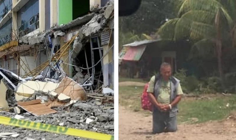 Hombre ora junto a la carretera tras terremoto en Filipinas
